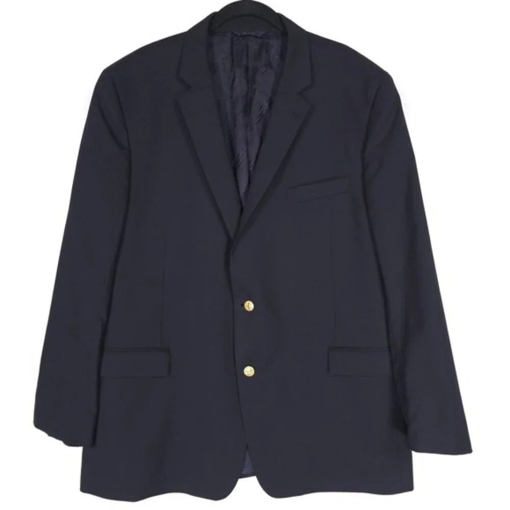 BROOKS‎ BROTHERS Men's Blazer 48L Regent 100% WOOL Black ITALY MADE Gold Button
